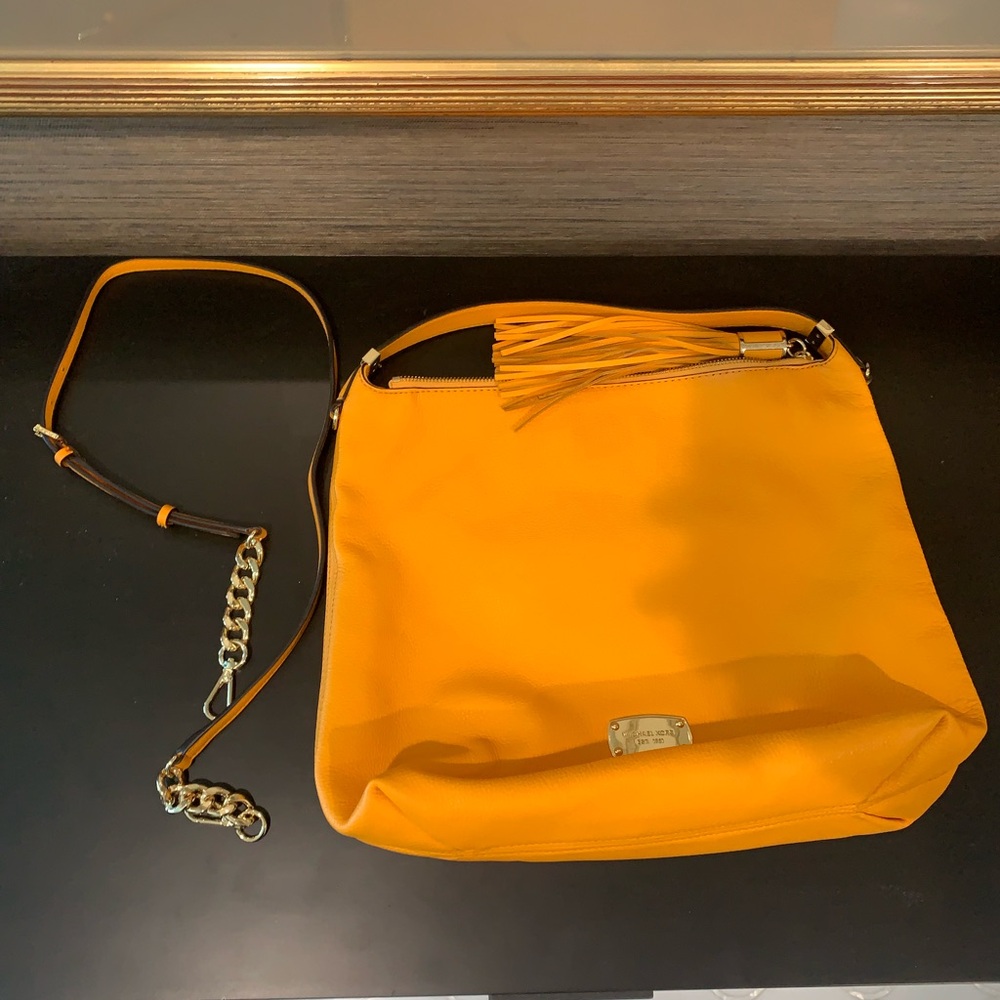 Michael Kors Orange Leather Shoulder Bag with Chain Detail